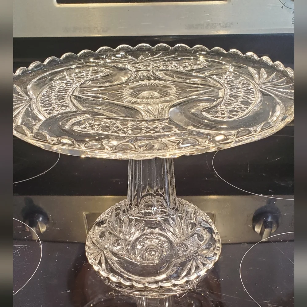West Virginia Glass Company No. 213 AKA Scroll Cane Band Cake Stand Circa 1895